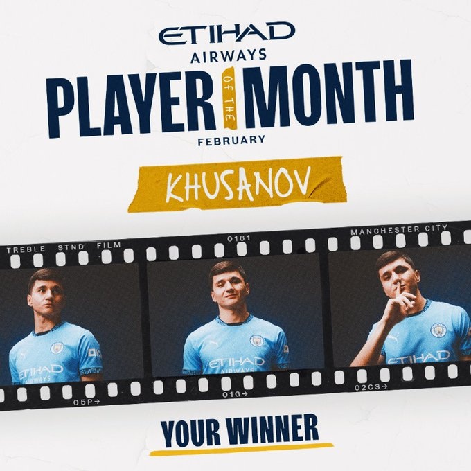 即插即用!官方:胡桑諾夫當(dāng)選曼城2月最佳球員