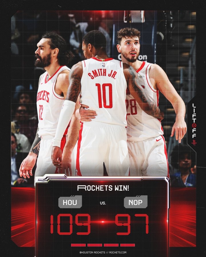 火箭官方曬贏球海報(bào):申京、亞當(dāng)斯、小賈巴里一起登上封面