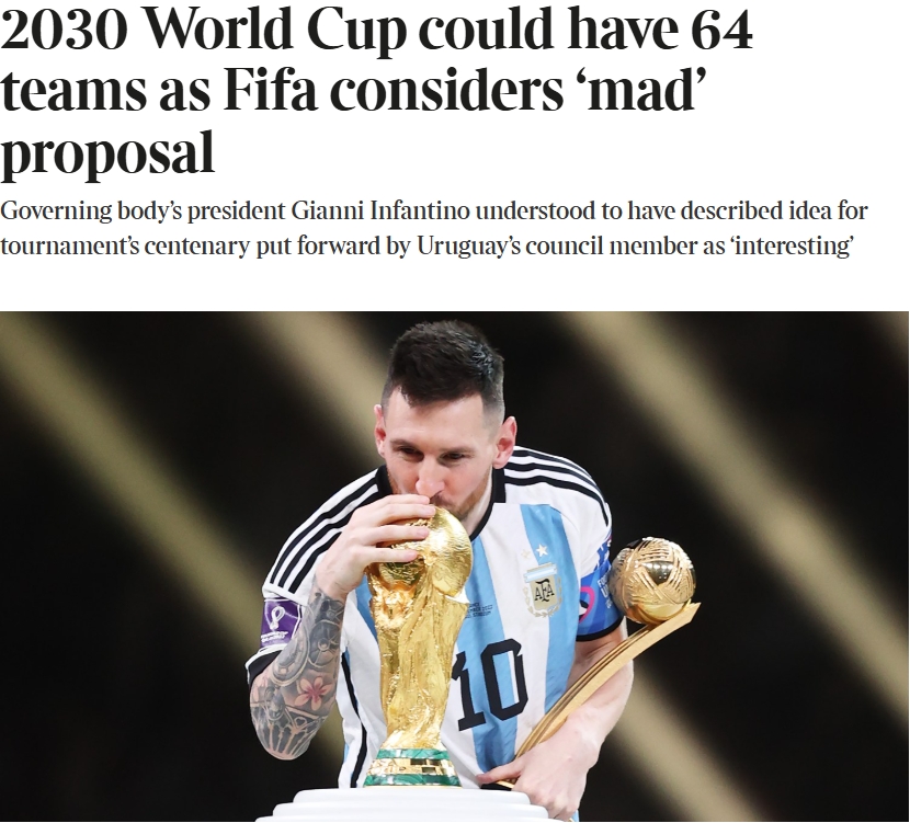 泰晤士:某官員稱2030世界杯擴軍64隊想法完全瘋狂,望盡快否決
