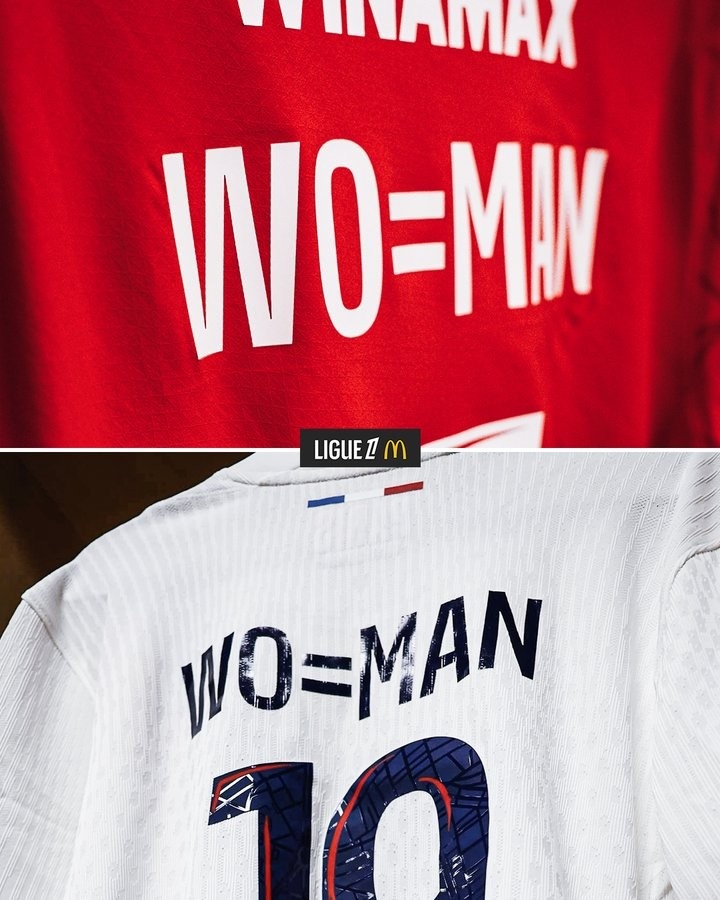 法甲英語官推曬巴黎、雷恩國際婦女節特別球衣:WO=MAN