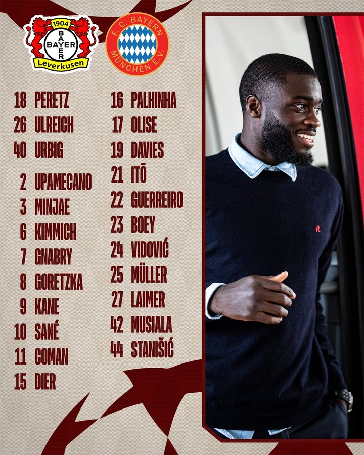 拜仁客戰(zhàn)藥廠歐冠名單:凱恩、穆西亞拉領(lǐng)銜 諾伊爾因傷缺陣