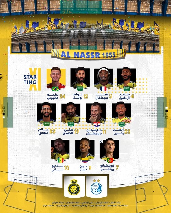 利雅得勝利vs德黑蘭獨(dú)立首發(fā):C羅領(lǐng)銜,杜蘭、馬內(nèi)先發(fā)