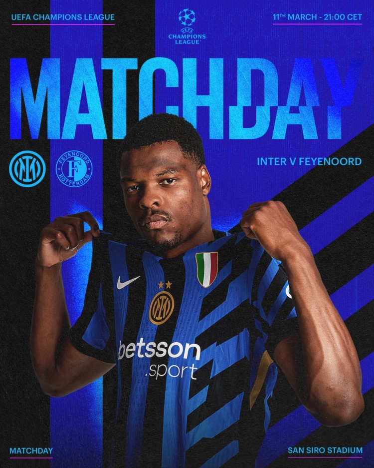 國米曬歐冠主場戰(zhàn)費(fèi)耶諾德海報(bào):鄧弗里斯單人出鏡