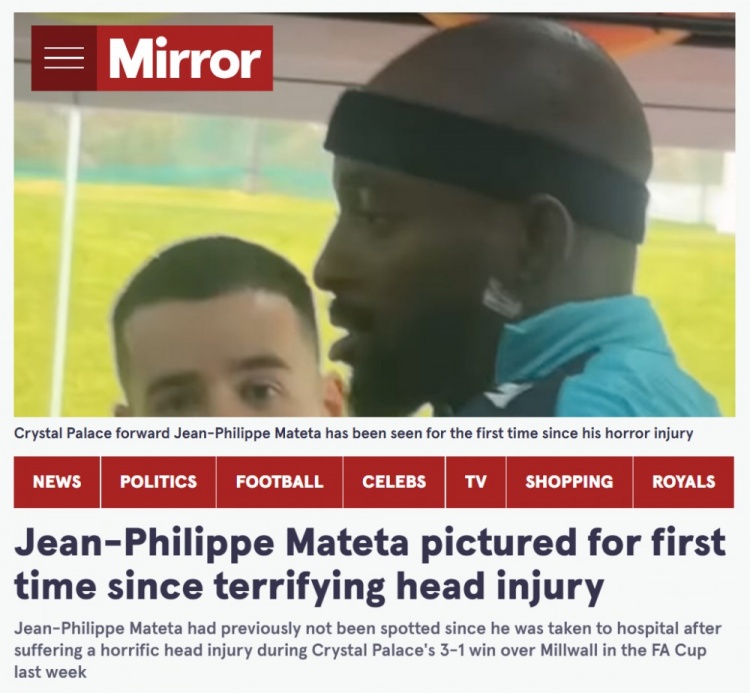 此前頭部嚴重受傷，鏡報：水晶宮前鋒馬特塔恢復訓練