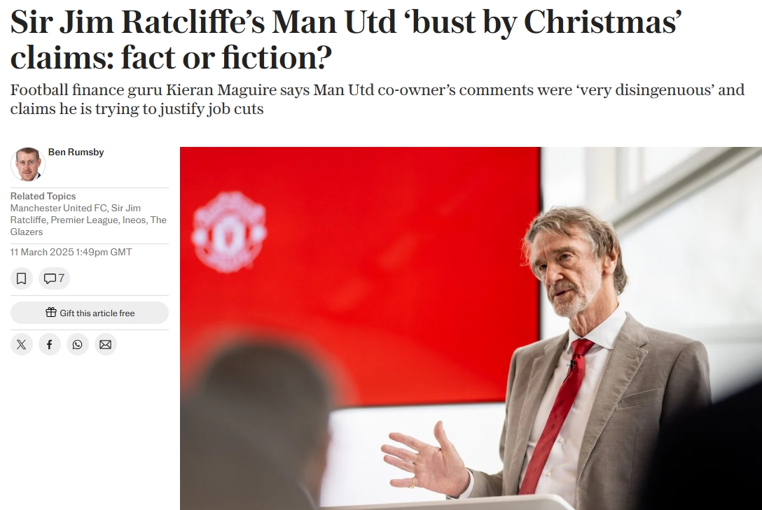 曼聯圣誕節前可能破產?財務專家:假透了,拉爵在為裁員找借口