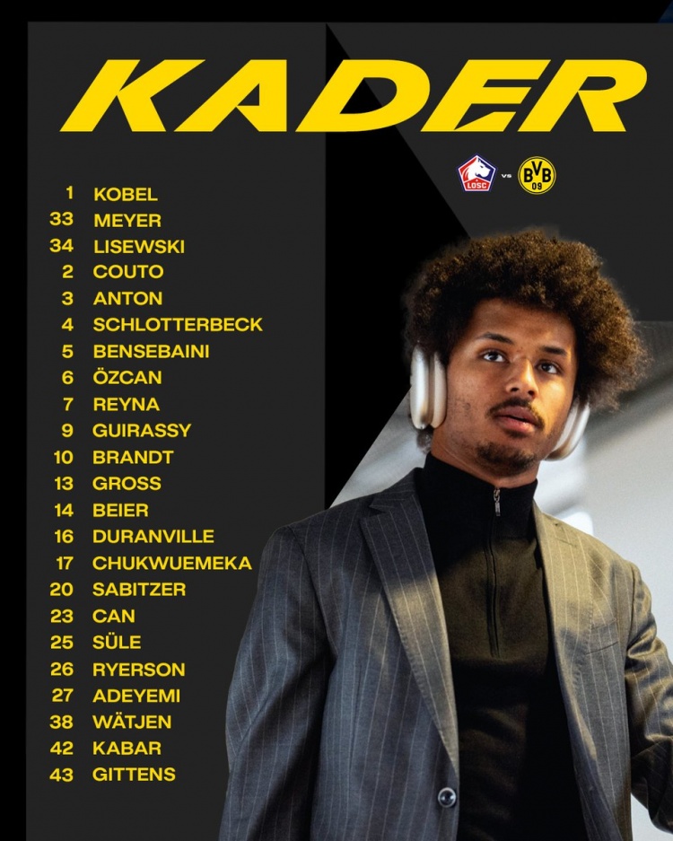 歐冠多特客戰里爾名單:吉拉西、阿德耶米、布蘭特在列