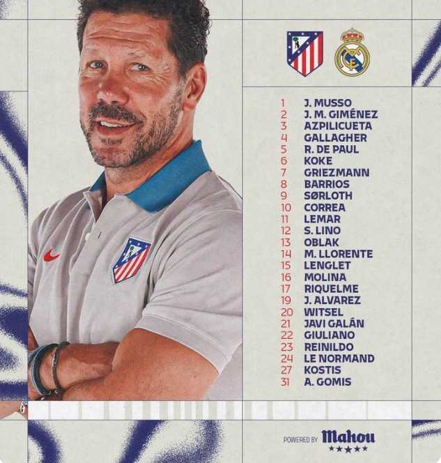 馬競VS皇馬大名單:格列茲曼、阿爾瓦雷斯領銜,德保羅出戰