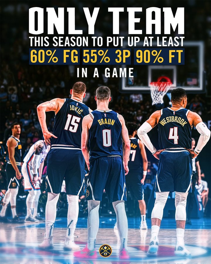 打的可是雷霆！掘金昨天打出60-55-90%的命中率 賽季首隊(duì)
