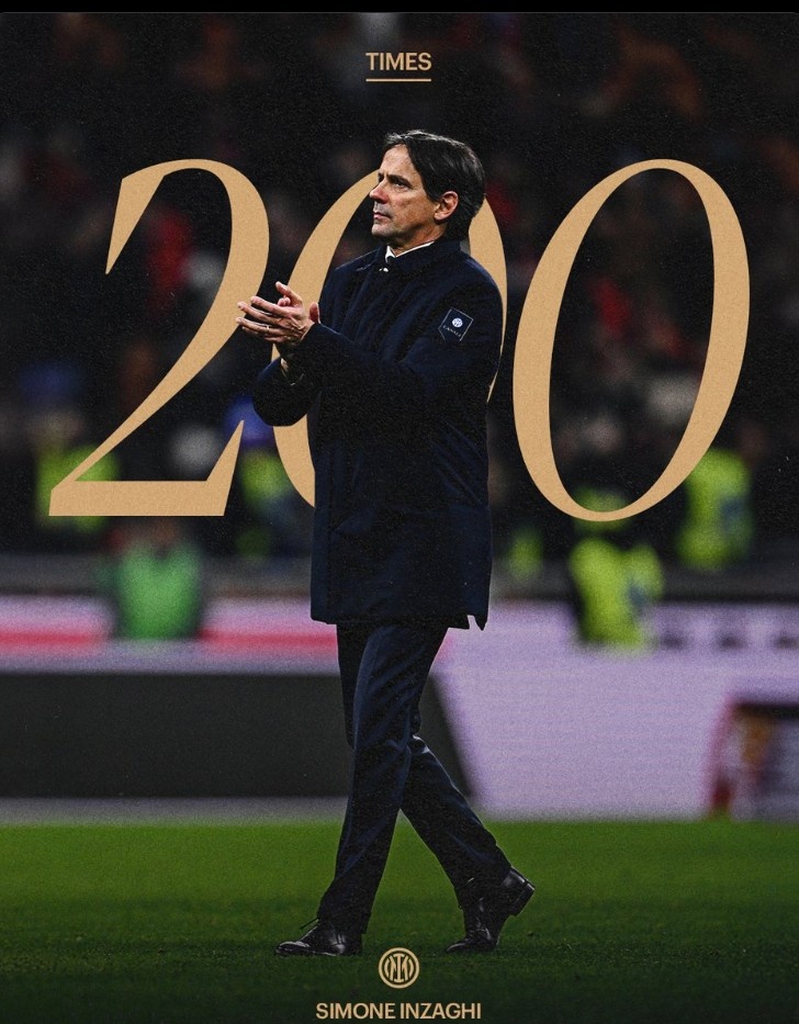 小因扎吉迎執教國米200場里程碑，球隊官方曬海報紀念