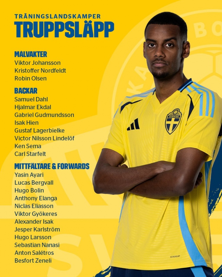 瑞典名單:伊薩克、約克雷斯、林德洛夫、伊蘭加、貝里瓦爾在列