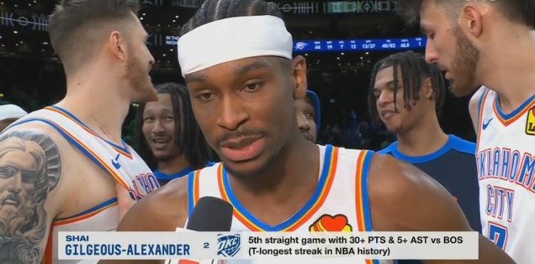 亞歷山大對陣綠軍連續5場拿下至少30分5助攻 追平歷史紀錄！