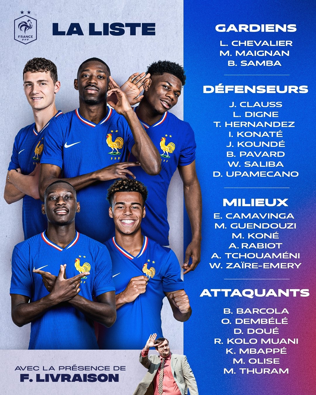 姆總回歸！法國新一期名單：小圖拉姆、登貝萊領銜，穆阿尼在列