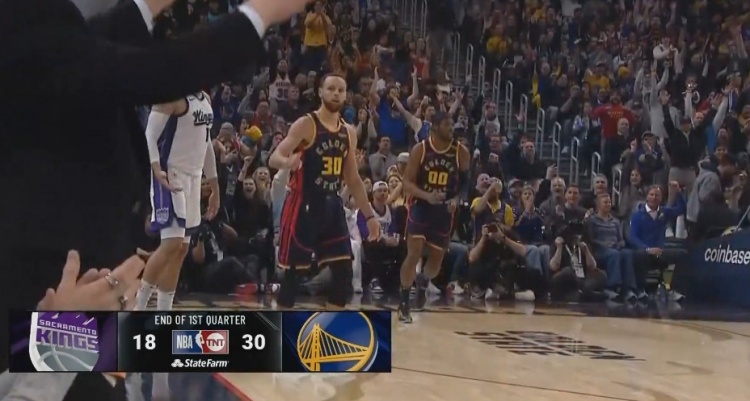 箭如雨下!勇士首節7記三分球30-18領先國王12分