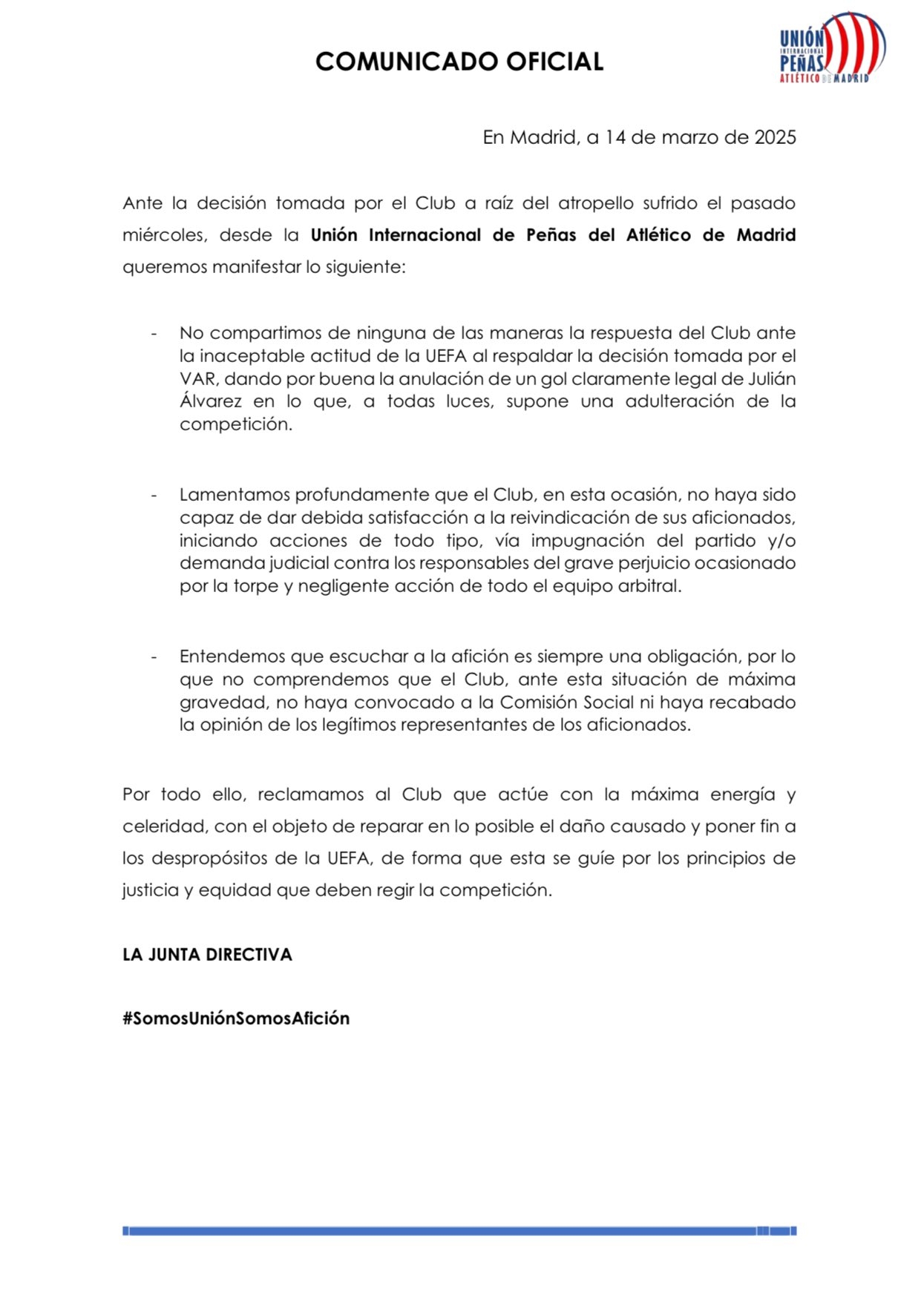 馬競球迷會:歐足聯取消小蜘蛛進球是篡改比賽 望俱樂部采取行動