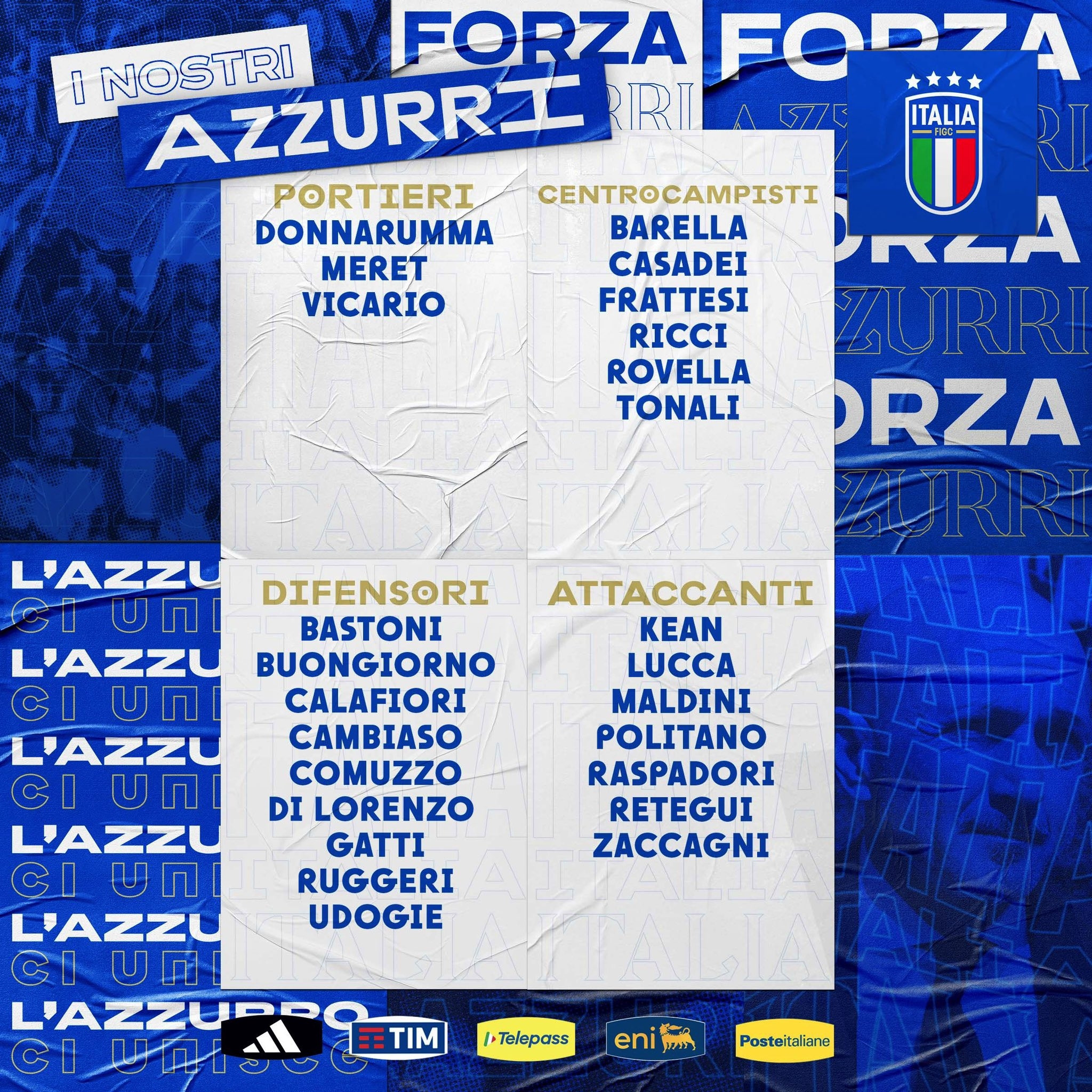 意大利名單:托納利、巴斯托尼在列,雷特吉、小馬爾蒂尼入選