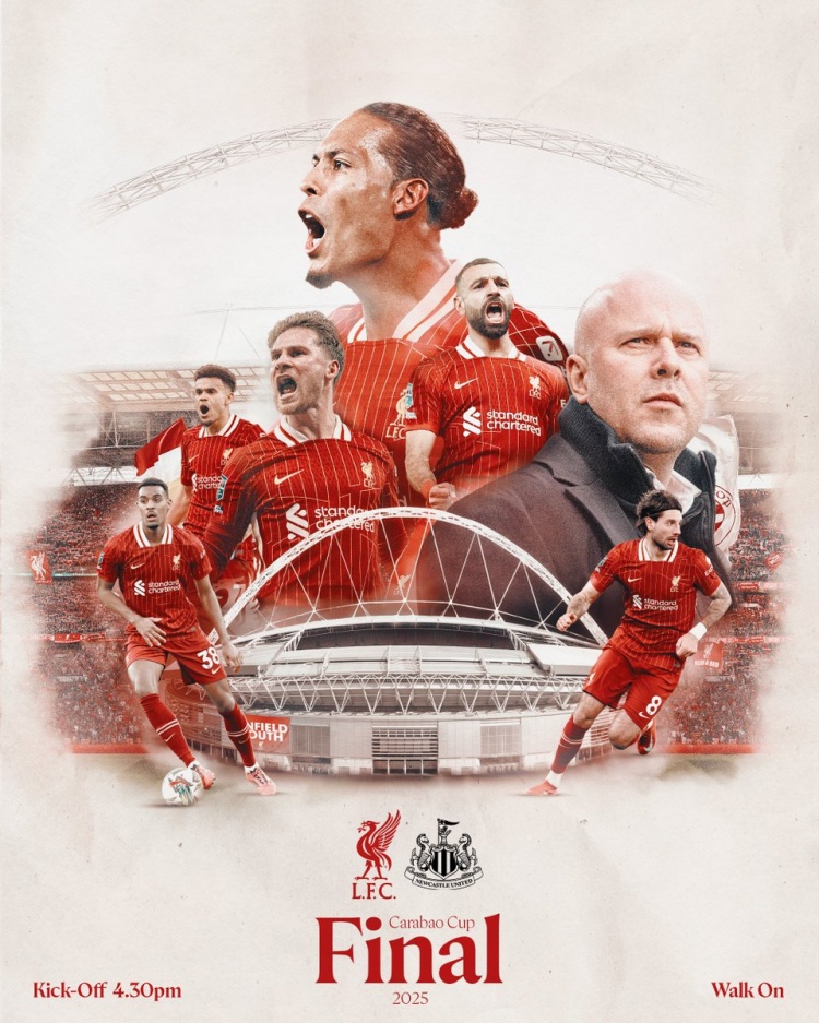 利物浦聯賽杯決賽海報：斯洛特、薩拉赫、范迪克等人出鏡