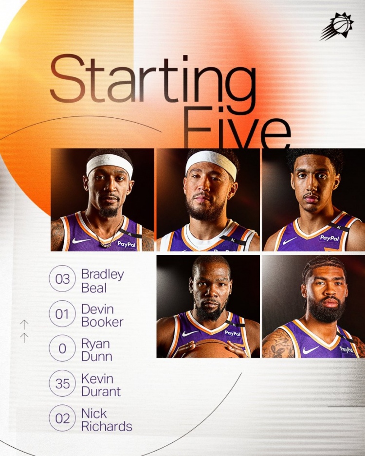 太陽首發(fā):杜蘭特 布克 比爾 鄧恩 理查茲