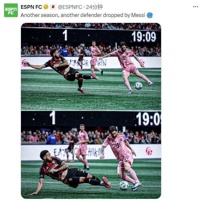 名場面記錄!ESPN曬照:又一個賽季,又一名后衛(wèi)被梅西扣倒