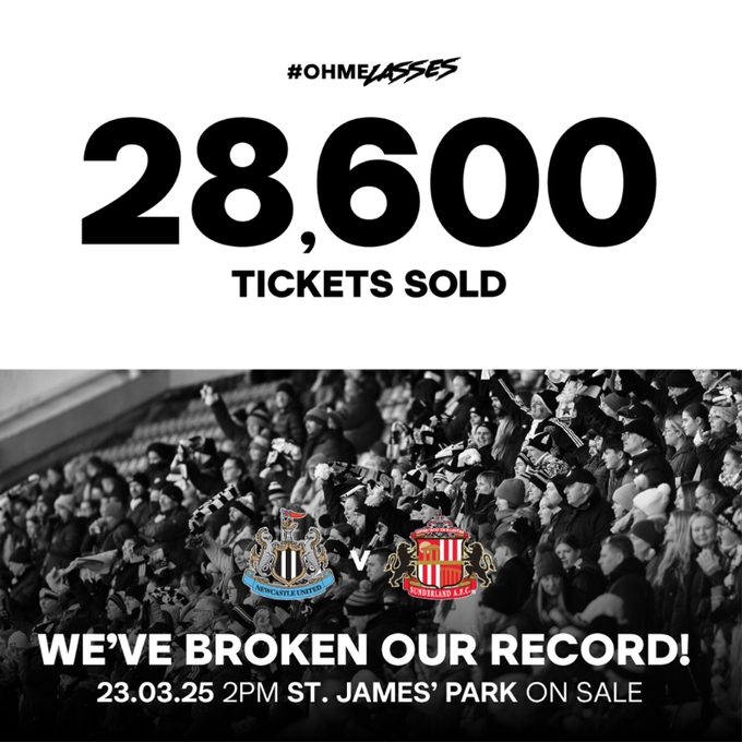 這可是女足次級別！紐卡女足vs桑德蘭售出28600張票，創隊史紀錄