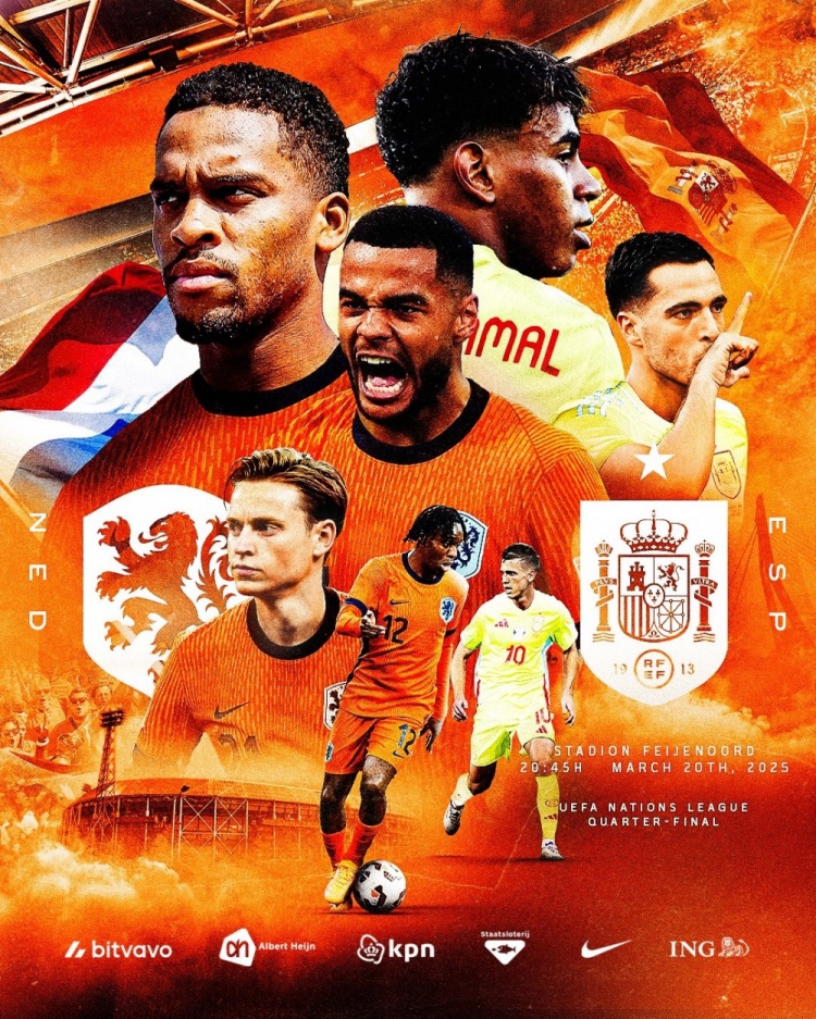 荷蘭隊發布對陣西班牙海報：加克波、德容、弗林蓬、亞馬爾出鏡