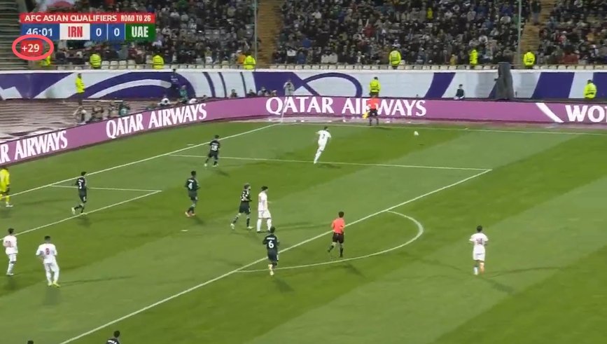 上半場補時29分鐘!伊朗vs阿聯酋因球場照明中斷,目前已恢復進行