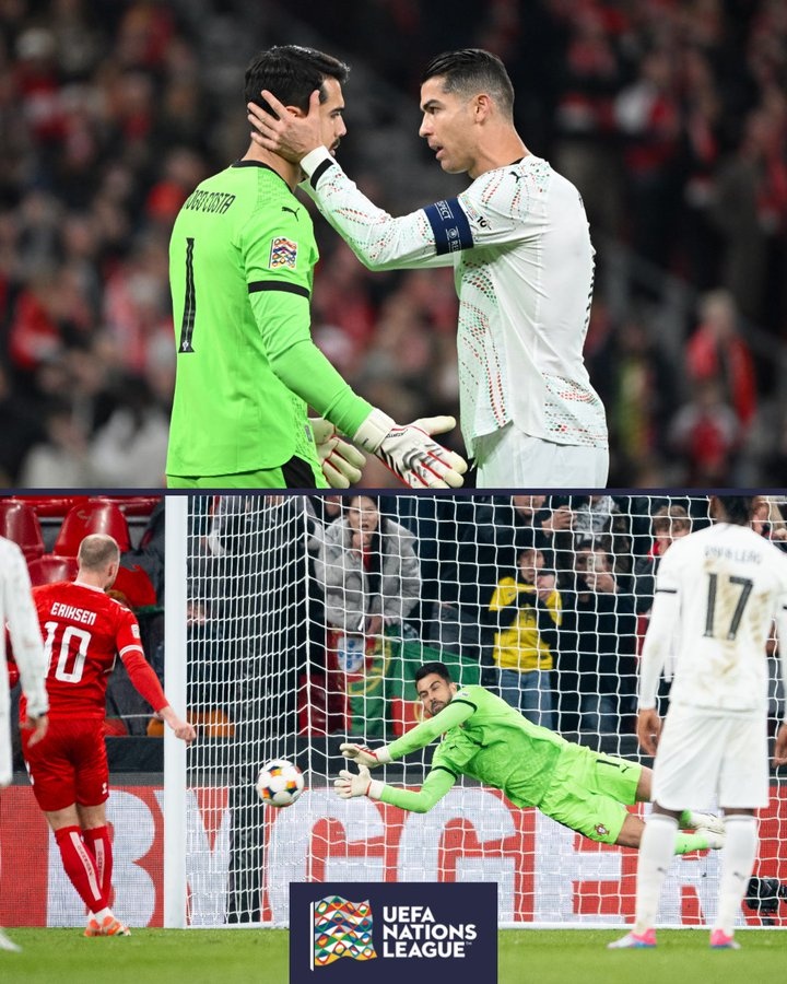 給建議了?歐國聯官推:C羅與科斯塔耳語,隨后后者撲出點球