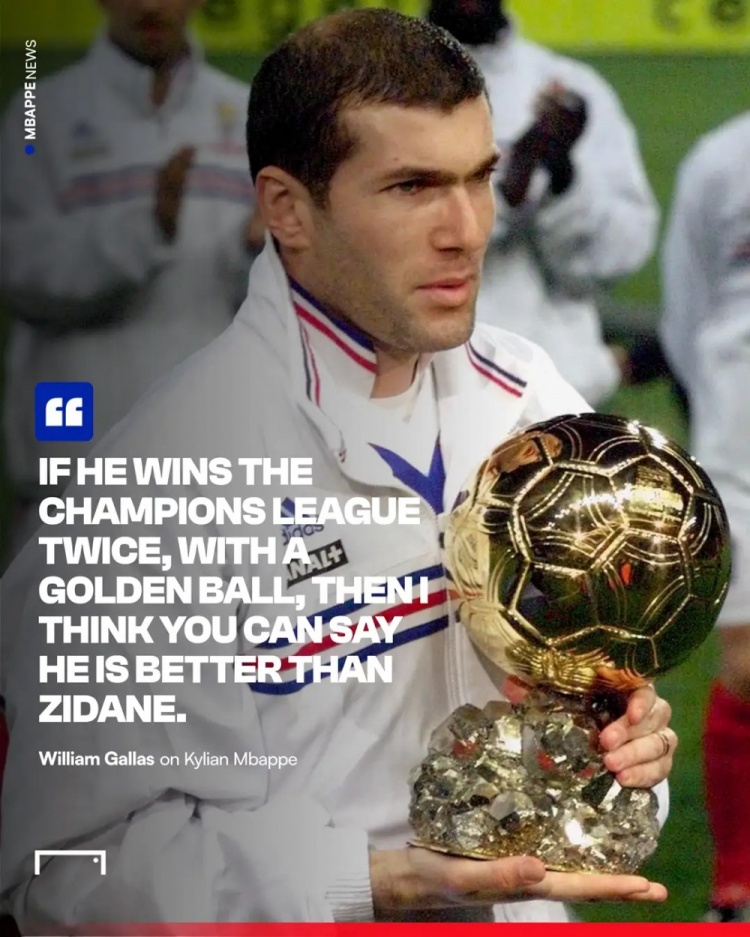 加拉:姆巴佩數據是超越了齊達內,但他距離齊祖還差2歐冠+1金球