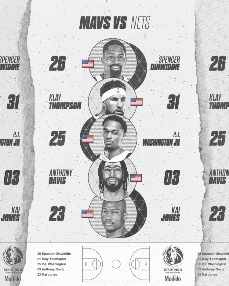 獨行俠VS籃網首發:濃眉復出 搭檔克萊&丁威迪&凱-瓊斯&華盛頓