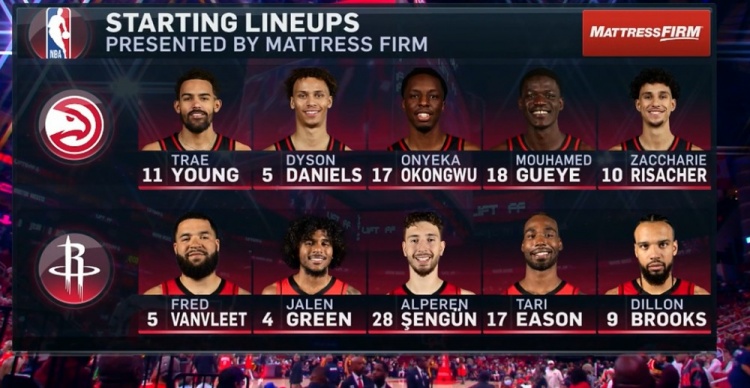 火箭VS老鷹:伊森代替阿門首發(fā) 搭檔范喬丹格林申京狄龍