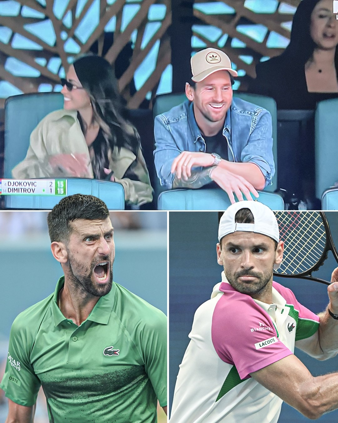 邁阿密網球大師賽半決賽德約對陣迪米特洛夫，梅西現場觀戰