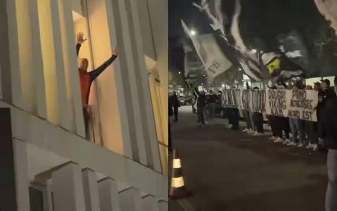 都體:尤文球迷來到酒店外支持新主帥,圖多爾向球迷們揮手致意