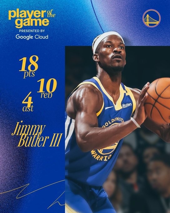 18+10+4！勇士官方發布巴特勒數據海報：本場最佳球員