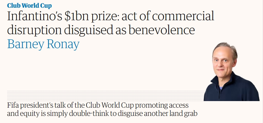 總獎金10億刀?記者抨擊世俱杯:扭曲各國聯賽生態;破壞財政規則