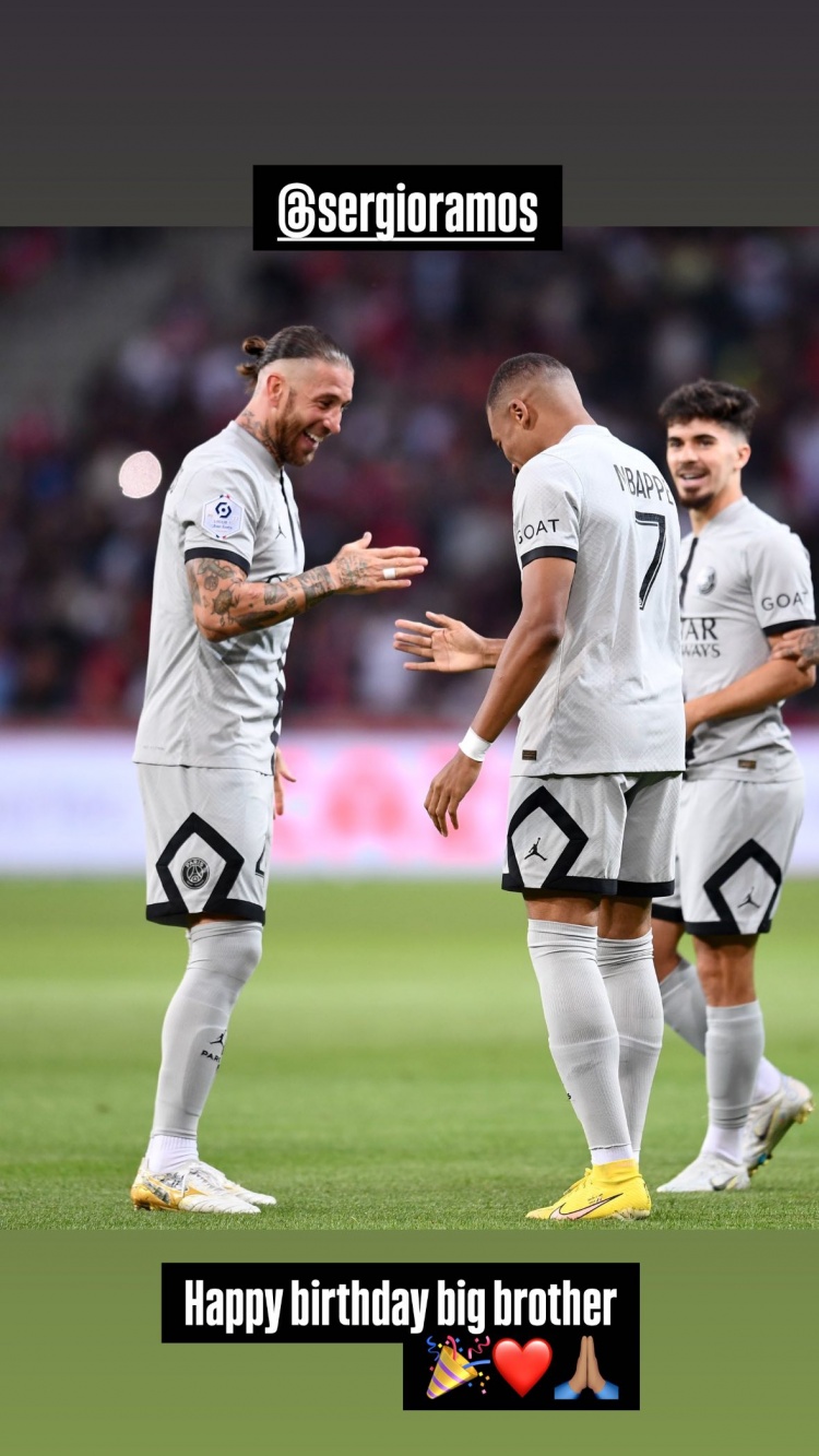 姆巴佩社媒曬與拉莫斯合照:生日快樂,大哥