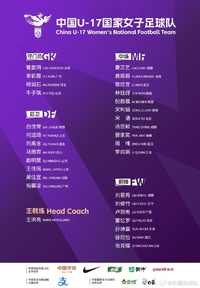 U17女足30人將在蘇州集訓備戰世界杯，姜寧、朱挺擔任訓練員